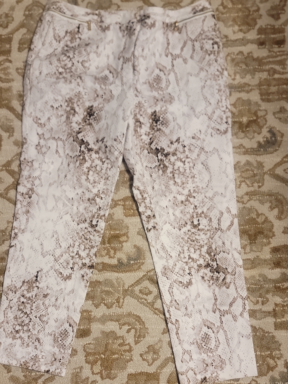 Calvin Klein Collection White and Brown Snake Print Straight Leg Pants